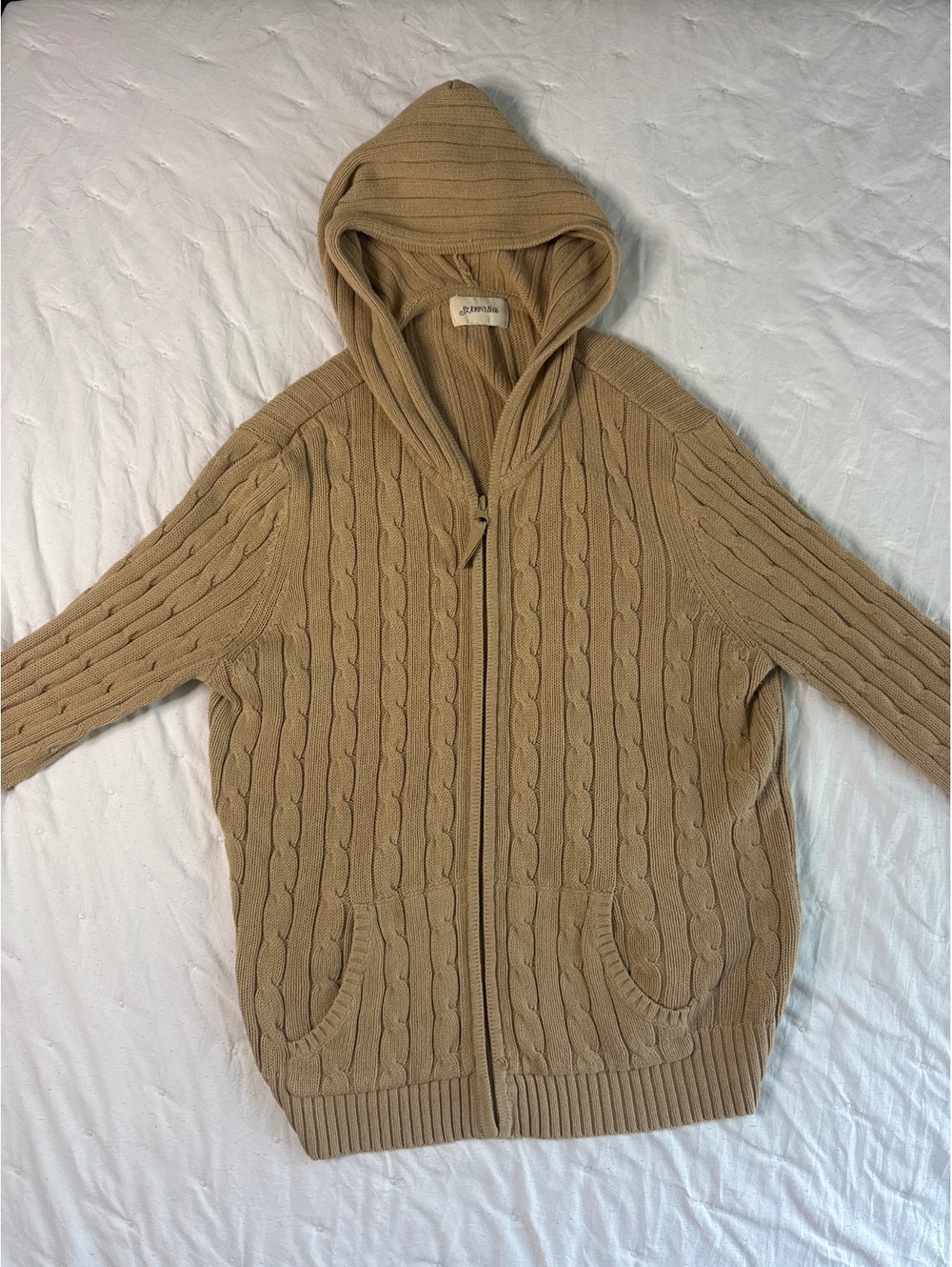 St. John's Bay Beige Cable Knit Hooded Zip-Up Cardigan